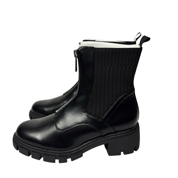 MYSOFT BLACK ANKLE BOOTS WOMEN ZIP SYNTHETIC LEATHER BOOTS SIZE 9 NEW WITH BOX - Picture 1 of 9